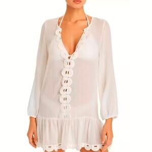 Anthropologie Elba Summer of Love Ivory Gauze Crochet Lace Cover Up L
